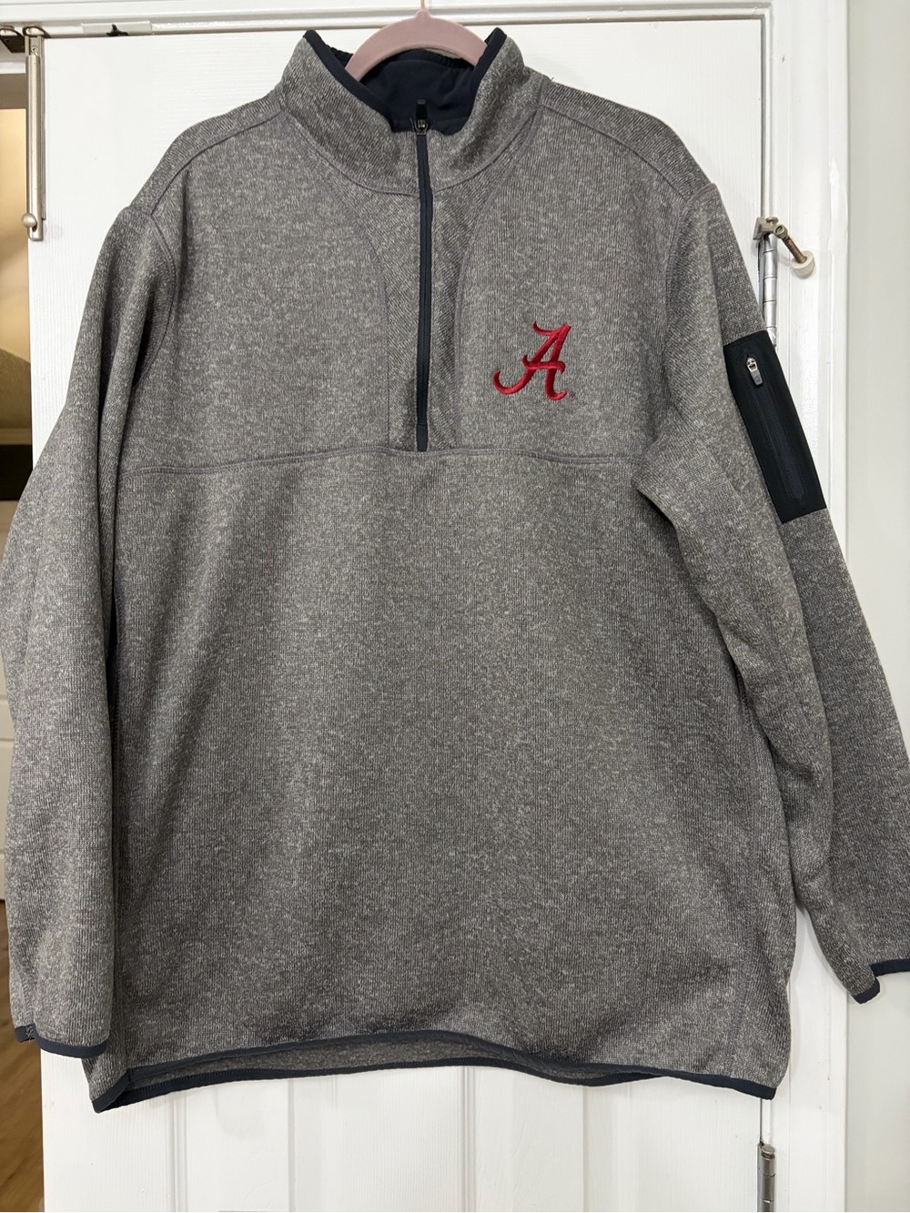 Gray 1/4-Zip Sweater with Red 'A' Embroidery - Men Antigua Alabama